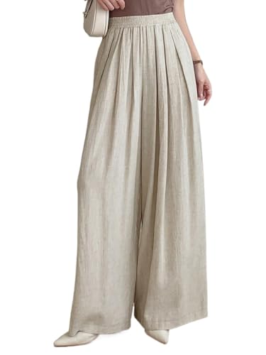 SECOLI Women's Straight Wide Leg Trousers Pants Beige Casual Solid