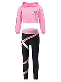 Agoky Mädchen Jogginganzug Sportanzug Einhörner Herz Aufdruck Sweatshirt + Sweathose Zweiteiler Sport Set Hausanzug Rosa Y 122-128