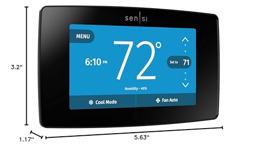 Emerson Sensi Touch Wi-Fi Smart Thermostat with Touchscreen Color Display, Works with Alexa, Energy Star Certified, C-wire Required, ST75 Black 5.625" x 3.4" x 1.17" - Image 3