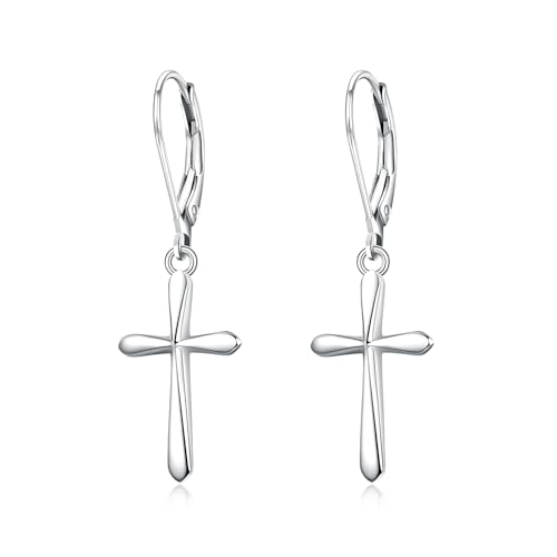 Rnivida 925 Sterling Silver Cross Dangle Drop Earrings for Women