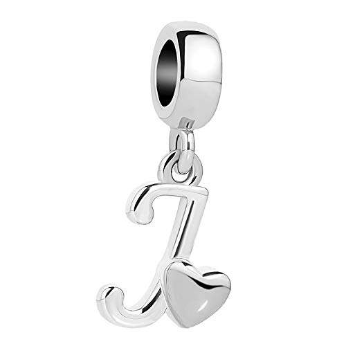 KunBead Initials A-Z Letter Alphabet Love Heart Birthday Dangle Charm Compatible with Pandora Bracelet for Mom Daughter Sister Auntie Grandma Friend Granddaughter