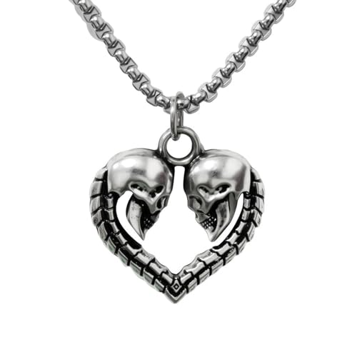 TTPAIAI 30 Gothic Punk Skull Heart Pendant Necklace - Antique Silver Retro Jewelry for Woman Men -...
