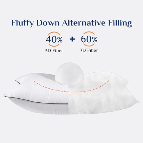 Image of JOLLYVOGUE Pillows Queen Size Set of 2, Cooling and Firm Pillows with Oeko-Tex Certified Down Alternative Filling for Side, Back, and Stomach Sleepers, Hotel Collection