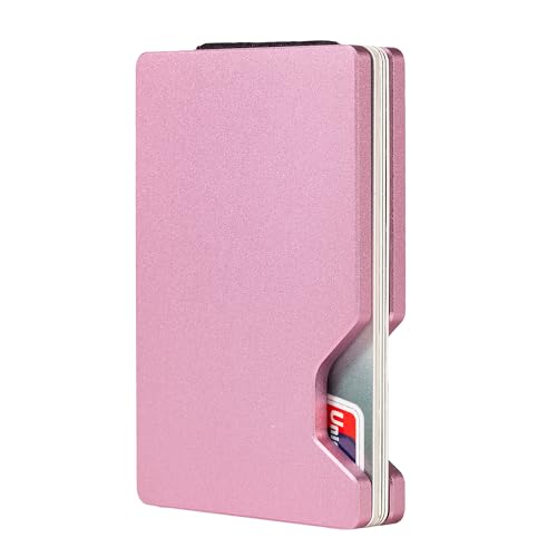 Image of Minimalist Carbon Fiber Wallet for Men, Money Clip Cash Strap Wallet, RFID Blocking Metal Wallet Aluminum Card Holder,Front Pocket Wallet(Matte Pink)