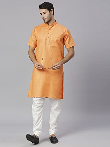 Image of Rajubhai Hargovindas Men's Pure Cotton Woven Design Half Sleeve Kurta