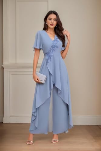 Mother of Bride Pant Suits for Wedding Chiffon Lace Applique Formal Pant Suits for Women Evening Party 2 Piece2