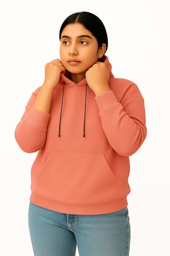 Image of Women's Black Fleece Hoodie Oversized Fit Soft Warm Winter Hooded Sweatshirt with Kangaroo Pocket