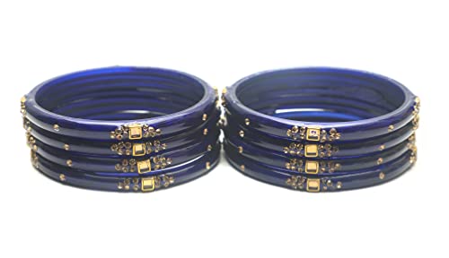 Swara Creations Traditional Glass Kada Bangles Set for women & girls Glossy Bangles Gemstone stone work Red Green Yellow Pink multicolor glass Kade