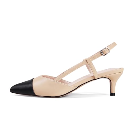 GENSHUO Women's Slingback Kitten Heels with Closed Pointed Toe 2