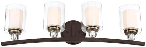 Minka Lavery 3080-416 Studio 5 Vanity Bath Light, 4-Light, 240 Total Watts, 33-in H x 9-in W, Painted Bronze with Natural Brushed Brass