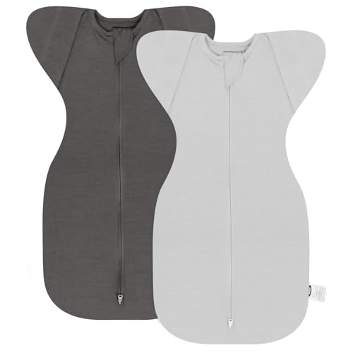 Image of MEXXI Swaddle Baby Sleep Sack With Arms Up, 2 Pack Baby Transitional Swaddle with Double Zipper, 0.5 TOG, 13-19 lbs, M
