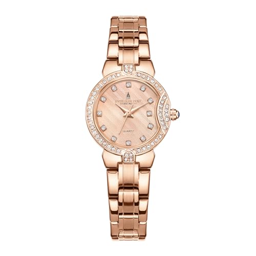 Image of London Fog Crescent Collection Analog Quartz Watch for Women - Round Textured Dial, Crystal-Studded, Diamond-Style Hour Markers, Stainless Steel Strap - LFW20005