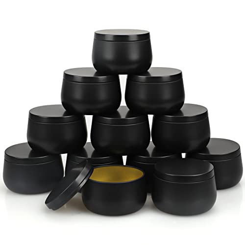 Candle Tin 12 Piece, 8 oz Candle Jars for Candle Making Black Metal Candle Containers with Lid, DIY Candle Can Tin Bulk Craft Candle Making Supplies Portable Travel Tin Candle Jars Candle Storage