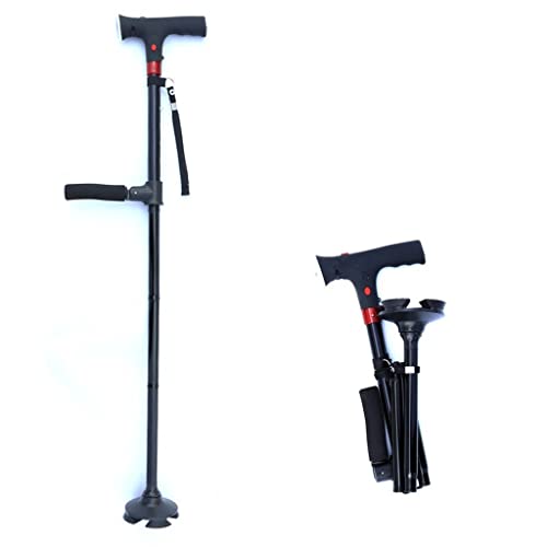 Canne en aluminium pliable avec alarme de sécurité et éclairage LED pour seniors