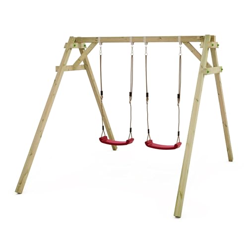 WICKEY Kinderschaukel Schaukelgestell Smart Move - Schaukel rot & Gestell Holz, Outdoor Schaukelgerüst, Doppelschaukel, Holzschaukel für Kinder im Garten