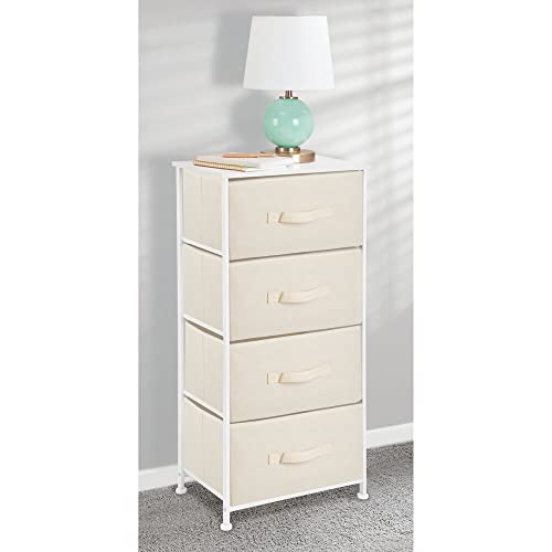 mDesign Tall Dresser Storage Tower Stand - Sturdy Steel Frame, Wood Top, 4 Drawer Easy Pull Fabric Bin - Organizer for Bedroom, Hallway, Entryway, Closet - Textured Print - Cream/Beige/White