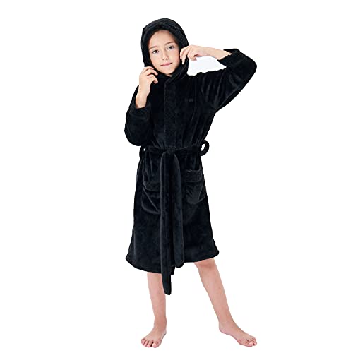 Mgeoy Kids Robes For Girls Soft Hooded Flannel Bathrobes For Kids With Silk Eye Sleep Mask Black 6-7 #TOP1