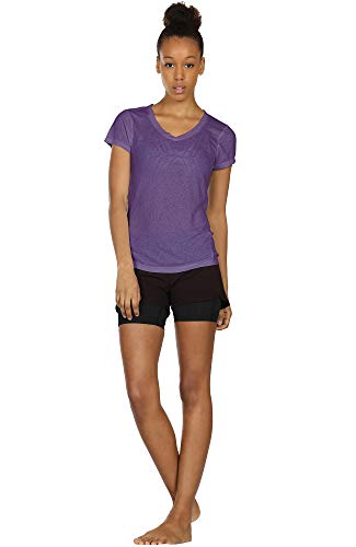 Icyzone Open Back Workout T-Shirts For Women - Running Gym Shirts Yoga Tops Exercise Short Sleeves (S, Purple) #TOP1