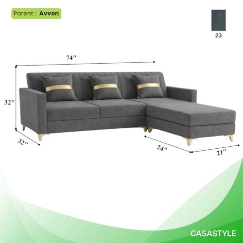 Image of CASASTYLE Groovy 4 Seater L Shape Sofa Set with Movable Ottoman | Flexible Left or Right Layout | Cozy Velvet Fabric | Soft Touch Seating | Modern Designer Sofa for Living Room (Dark Grey)