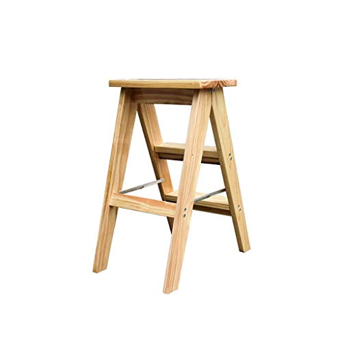 SilteD Step Stool Solid Wood Folding Ladder Stool Multifunction Stepladder Stairway Chair with 3 Steps for Home and Kitchen