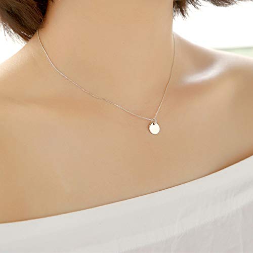 Dtja Round Coin Pendant Necklace For Women Girls 925 Sterling Silver 14K Gold Full Moon Minimalist Geometric Disk Circle Chain Delicate Choker Dainty Collar Jewelry Gifts Box thumb #2