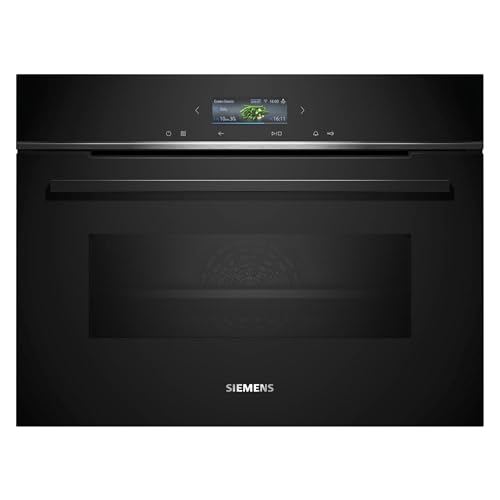 Siemens CM724G1B1, iQ700 Smarter Einbau-Kompaktbackofen mit Mikrowellenfunktion, 60 x 45 cm, 900 W, Made in Germany, Schwarz, Hydrolyse, Air Fry, Backofenassistent, Teleskopauszug, Farb-Touchscreen