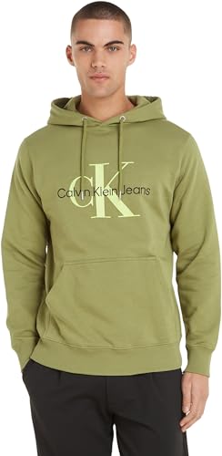 Calvin Klein Seasonal Monologo Regular Hoodie J30J320805, Felpe con Cappuccio, Uomo, Verde (Dark Juniper), L