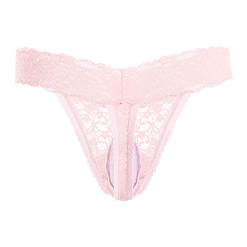 Men's Lace Frilly Sissy Thong Panties Sheer Mesh Bikini Briefs T-back G-string Underwear