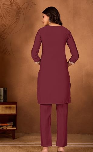Image of Women's Embroidered Kurta Pant Set | Ethnic Kurta with Pant | Festive & Casual Wear Suit Set for Women