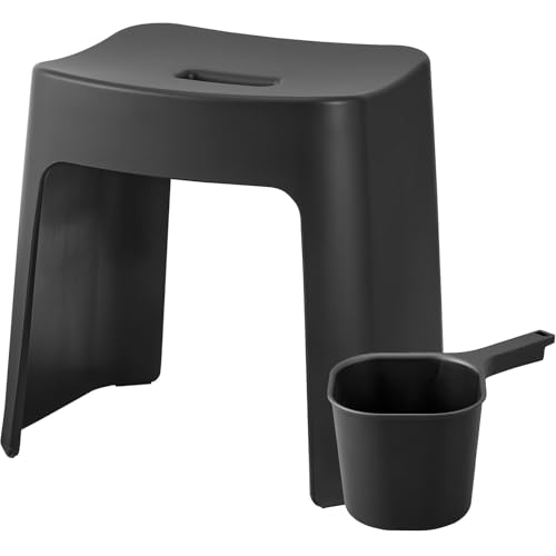 山崎実業(Yamazaki) 洗いやすいマグネット風呂イス 座面高32cm + マグネット手おけ 【2点セット】 ブラック タワー tower 1654 3608