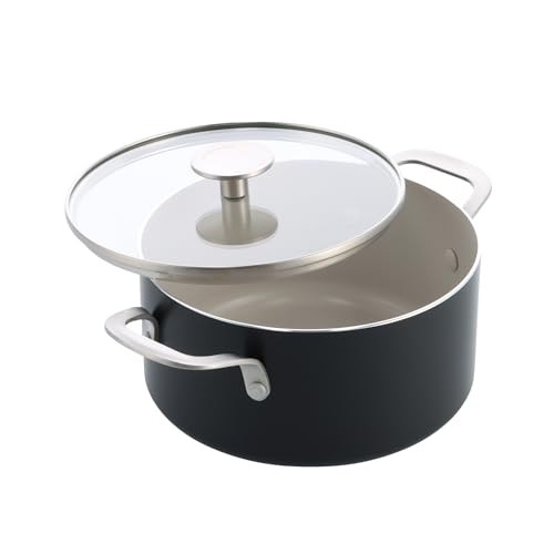 KitchenAid Cacerola antiadherente de cerámica de aluminio, 20 cm, 3,11 L, sin PFAS, para inducción, apta para horno, color negro