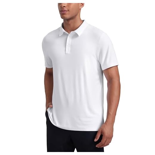 CRZ YOGA Cloudweight Mens Short Sleeve Polo Shirts Slim Fit Lightweight Moisture Wicking Athletic Casual Button Golf T-Shirts White Large