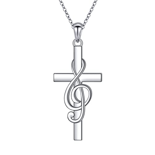 DAOCHONG S925 Sterling Silver Cross Pendant Necklace for Women Men Note Music Flower Panda Pentacle Jewelry