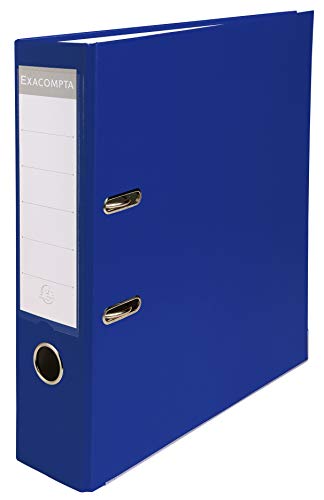 Exacompta 918407B Kunststoff-Ordner 7,5 cm breit DIN A4 Kunststoffbezug auĂźen Papierbezug innen RĂĽckenschild austauschbar Ringordner Aktenordner Briefordner BĂĽroordner Plastikordner blau