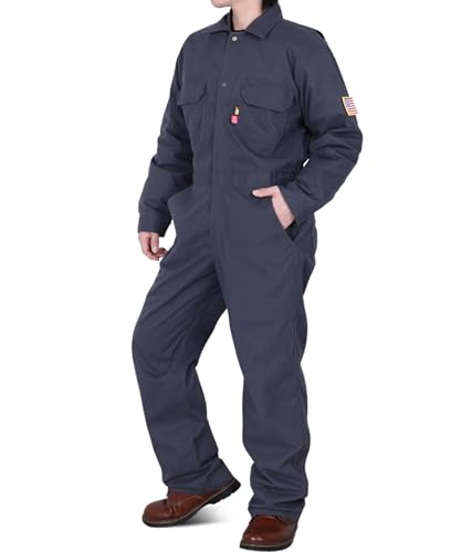 BOCOMAL FR Coverall Men 7.5oz Twill Cotton Flame Resistant/Fire Retardant Work Coveralls NFPA 2112 Gray
