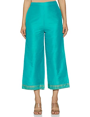 Image of Rangriti Aqua Green Art Silk Palazzo Pants for Women