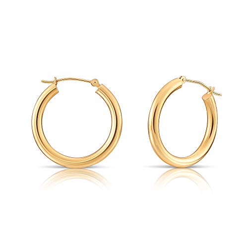Image of 14k Yellow Gold Classic Shiny Polished Round Hoop Earrings, 3mm tube