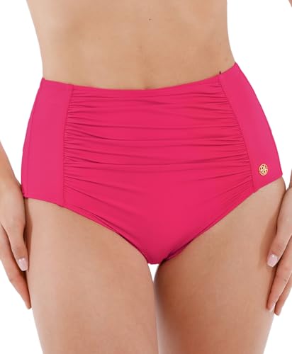 Popilush Women's High Waisted Bikini Bottom Tummy Control Ruched Bathing Suit Vintage Swim Bottoms