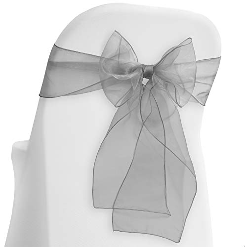 Lann's Linens - 10 Elegant Organza Wedding/Party Chair Cover Sashes/Bows - Ribbon Tie Back Sash - Silver