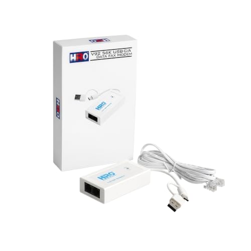 HiRO H50371 V92 56K USB-C/A Data Fax Modem: Windows 11 10 8 7 Plug n Play, Driverless, Dual Interface, Dual RJ-11 Ports, Built-in Buzzer, Compatible with Windows Fax Scan, Support Caller ID (USA Only)