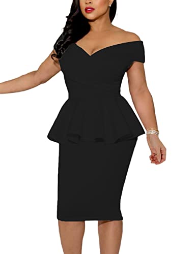 MAYFASEY Church Dresses for Women Vintage Ruffle Peplum Wear to Work Office Business Cocktail Party Pencil Knee Dress