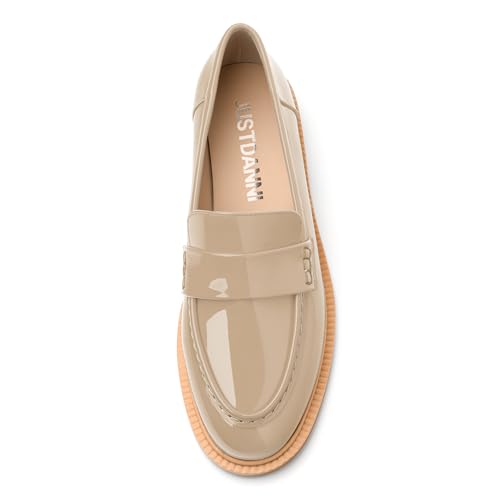 Image of JUSTDANNI Loafers for Women Slip On Shoes with Round Toe 1.2-Inch Low Chunky Block Heel Patent Comfortable Casual Dress Pump Shoes for Wedding Party Work Shopping Dating