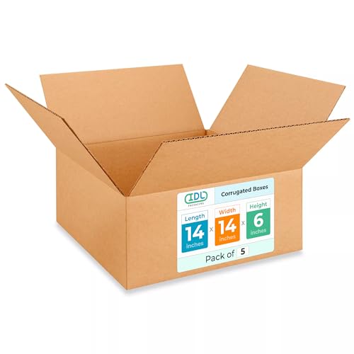 Medium Moving &amp; Shipping Boxes 14 x 14 x 6 inches (5-Pack) - Extra Strength 200 lb vs Regular - Corrugated Strong Boxes for Packaging - Moving Cardboard Box - Corrugated Box by IDL Packaging