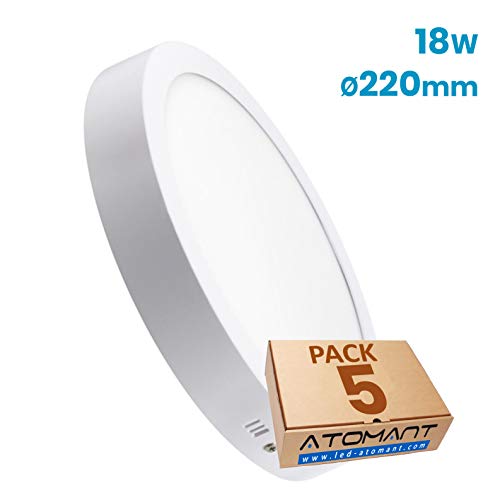 Atomant Lot de 5 plafonniers LED ronds 18 W Blanc neutre 4500 K 1600 lumens véritables 225 mm