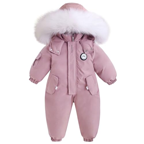 BRONG Niño Traje de Esquiar Mameluco Niñas Traje de Nieve Invierno Cálido Nieve Lana Chaqueta Impermeable Traje Desmontable Cuello de Piel a Prueba de Viento Trajes Rosa 2-3 Años