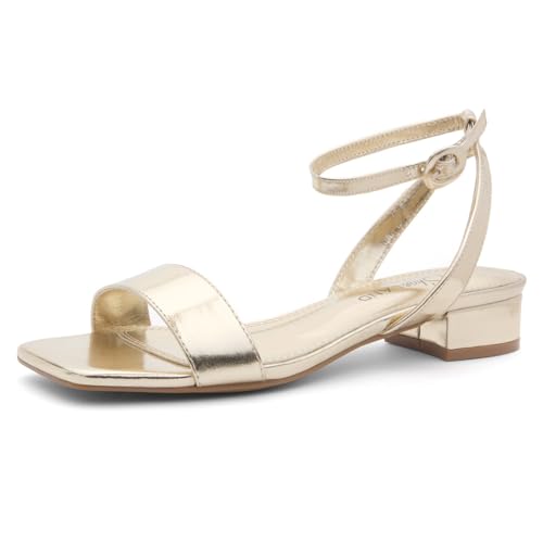 Image of Shoe Land Low Heels for Women 1 Inch Chunky Block Heeled Sandals Square Open Toe Strappy Ankle Strap Dressy Sandals for Wedding Prom Party Office