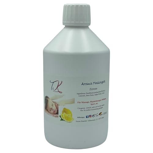 Aceite aromático de masaje de limón, 500 ml, para masaje, fisioterapia, bienestar, etc., calidad medicinal (0,5 L, limón)