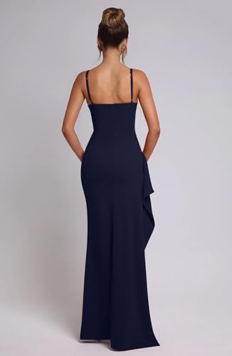 Image of Memoriesea Women's Sexy Plunge Neckline Bodycon Ruched High Slit Party Maxi Dress