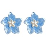 1 Pair Fresh Blue 925 Silver Needle Resin Flower Earrings Sweet And Cute Fashion Earrings Earrings