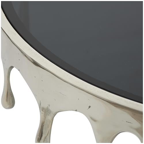 Image of Deco 79 Aluminum Metal Living Room Coffee Table Melting Drip Table with Black Glass Top, Center Table 36 inch x 36 inch x 16 inch, Silver